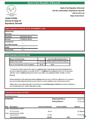 Download Burundi Bank of the Republic of Burundi bank statement excel Photoshop template